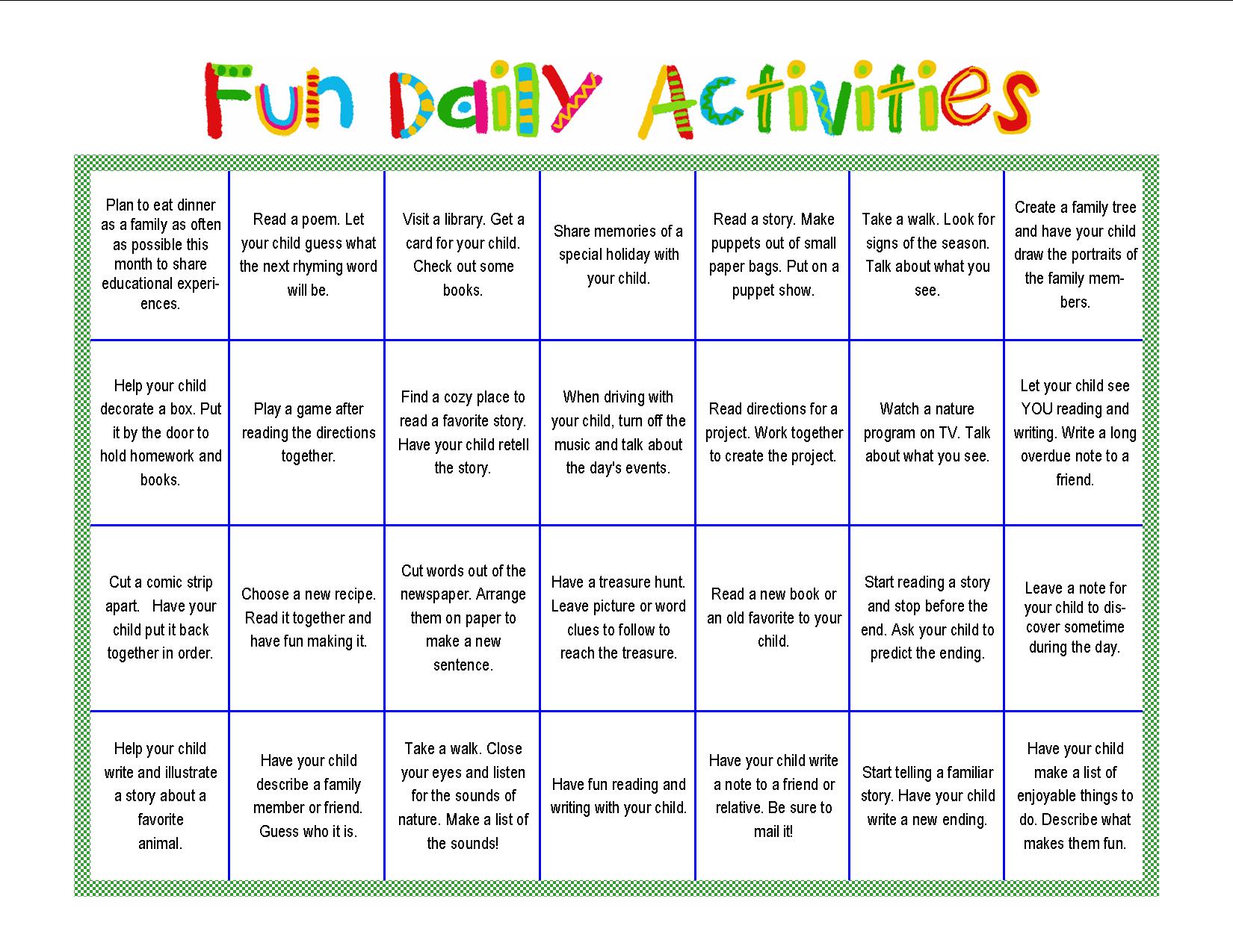 Printable Activity Calendar